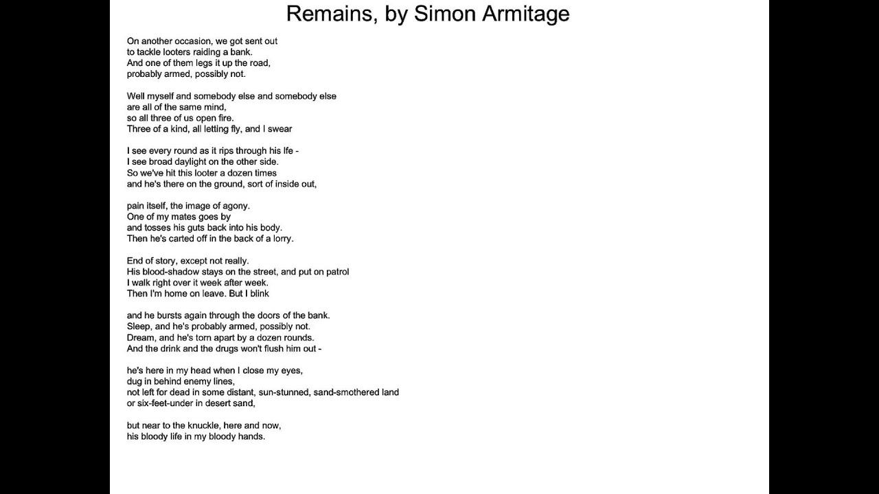 Remains, Simon Armitage YouTube Remains, Simon Armitage YouTube
