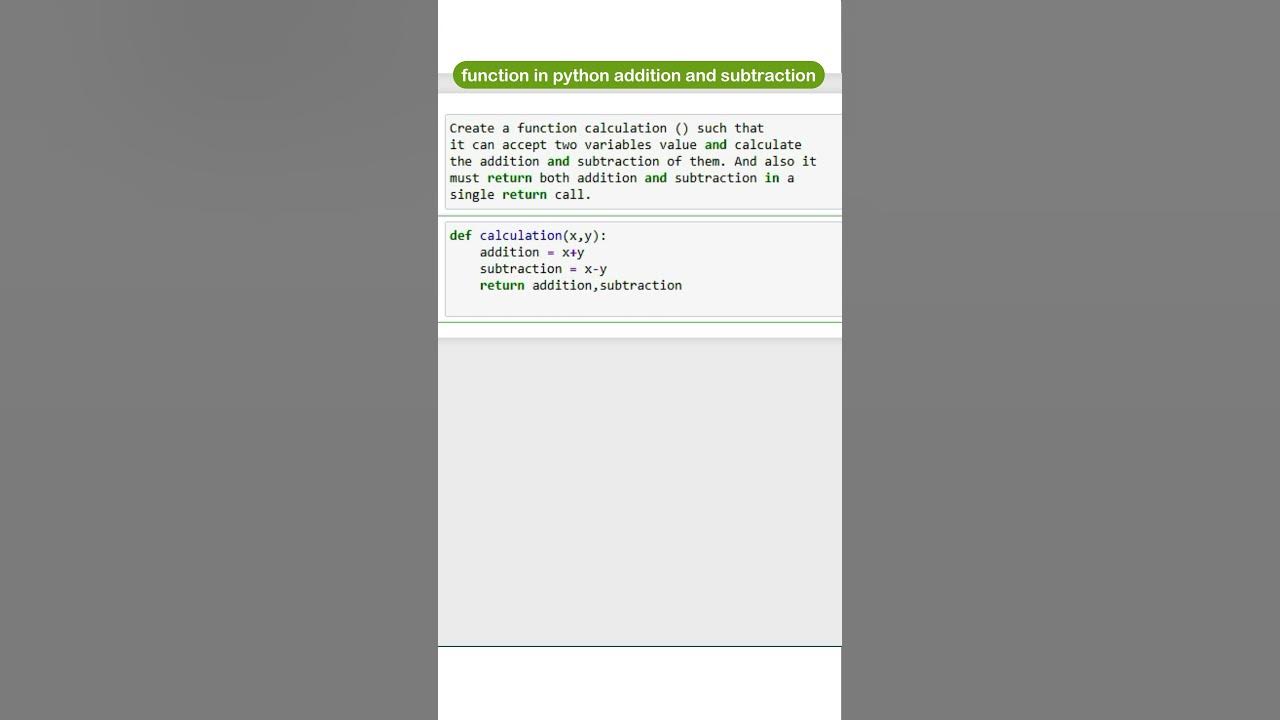 Python Function | addition and subtraction | python programming ...