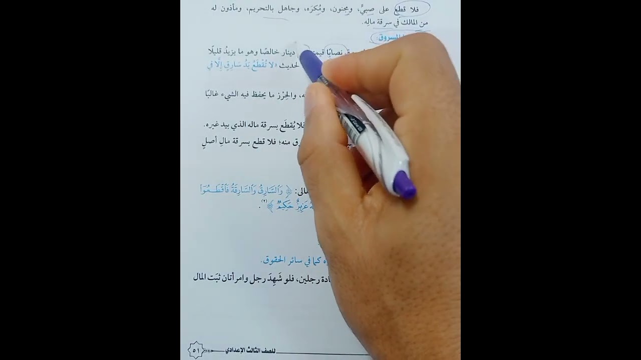 أحكام السرقه فقه شافعي تيرم أول للشهادة الاعدادية الازهريه