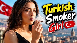 Mira Turkish Pretty smoker girl smoking with black dress daytime