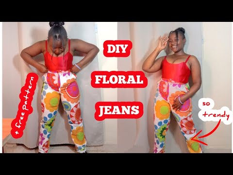 Diy floral pants || Transforming thrifted fabric into trendy jeans +free pattern