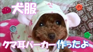 トイプードルのモモ　【犬服】クマ耳パーカー作ってみました【Handmade】