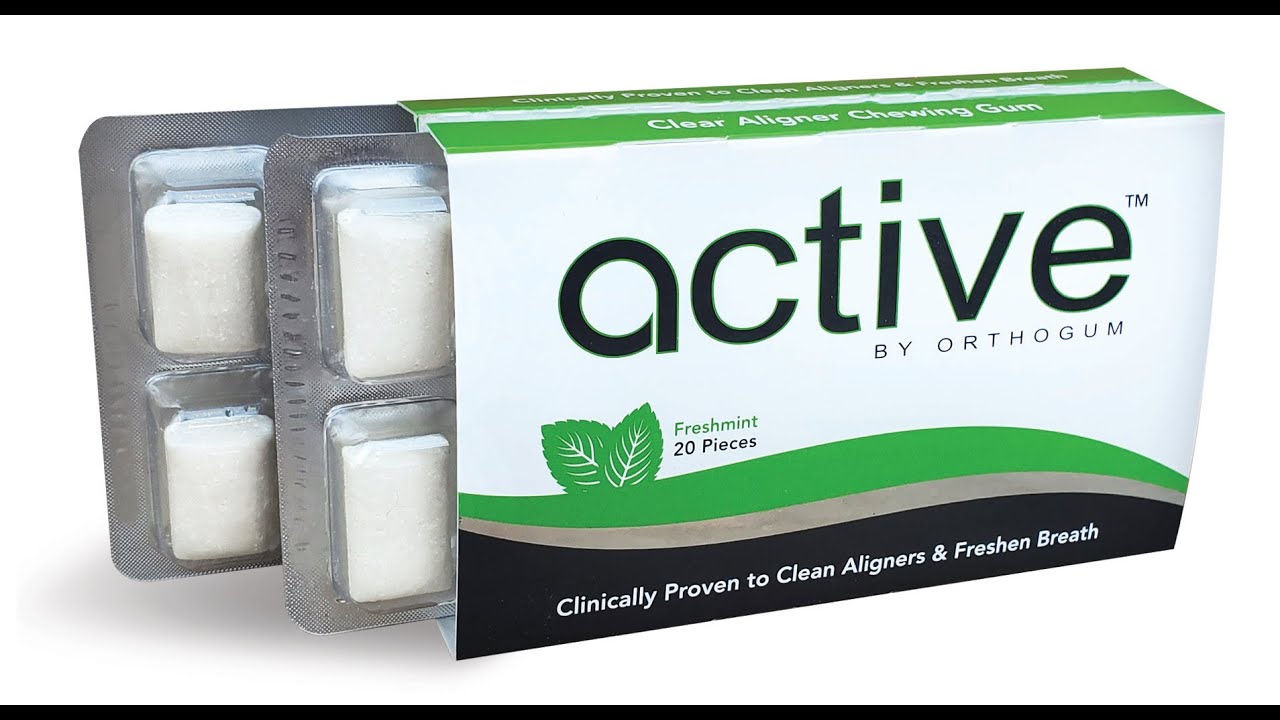 Chewing active gum with Invisalign.