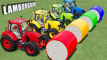 LOADER OF COLORS! LAMBORGHINI TRACTORS vs COLORED MEGA COTTON BALES! TRANSPORT TO SELL POINT! FS22