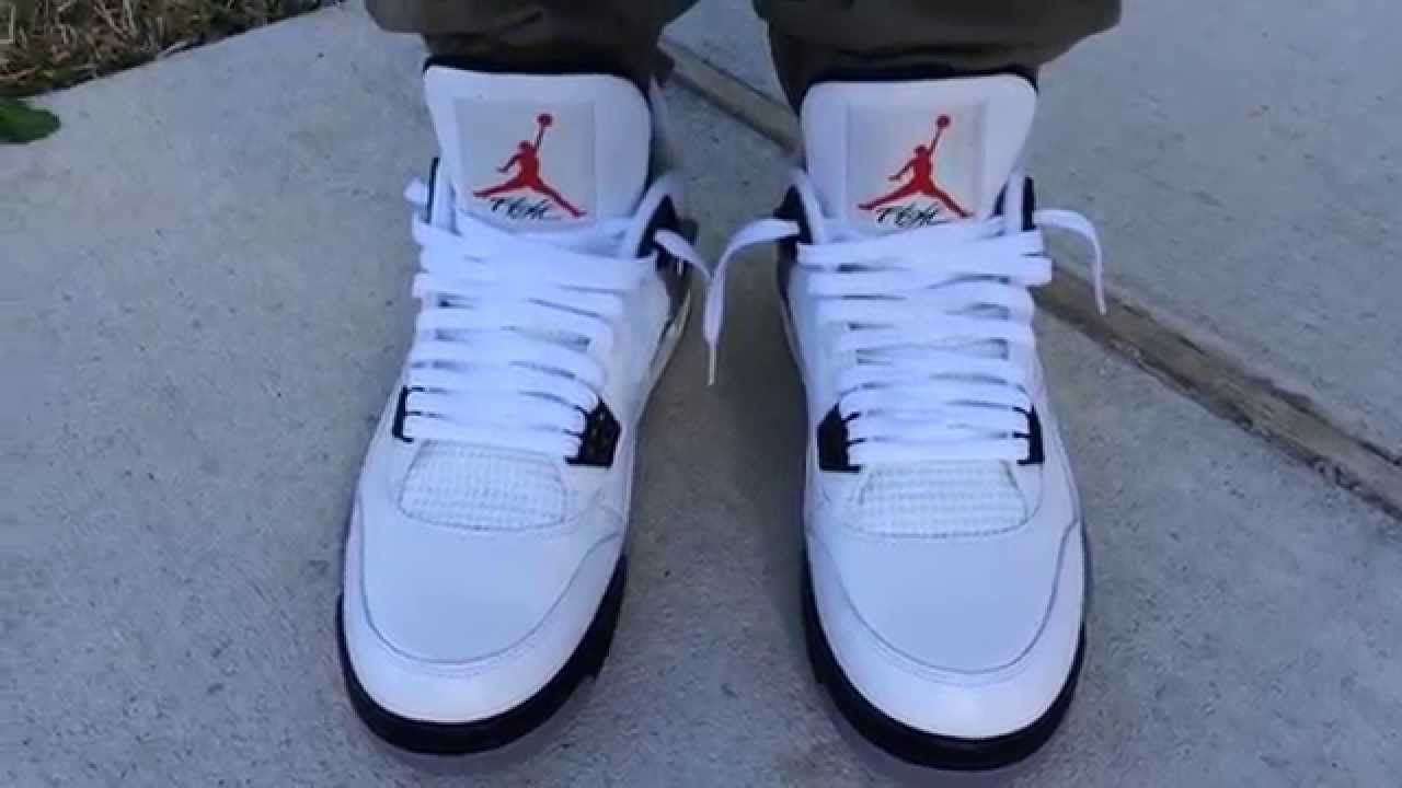 Air 4 Retro "White Cement Grey" on feet - YouTube