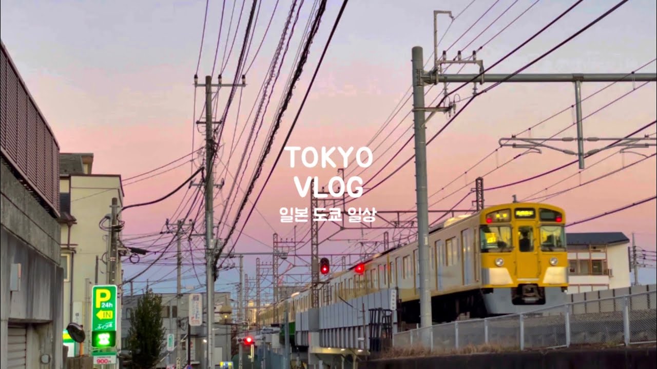 도쿄 브이로그 | 일본 직장인 일상. 연보라빛 하늘아래 노란전철이 지나가는 일본일상. 만두빚고 떡국만드는 연말연시 휴가 일상. (스키야키, 쪽파크림치즈, 또 조개술찜)