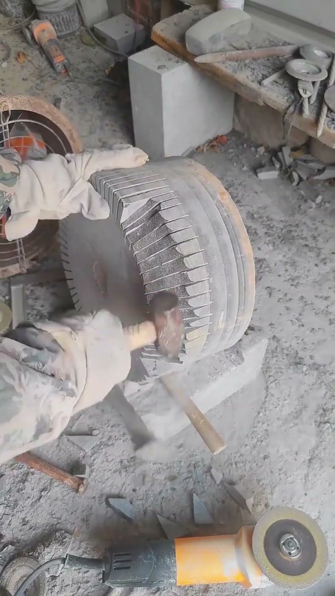 Stone column basin chiseling process