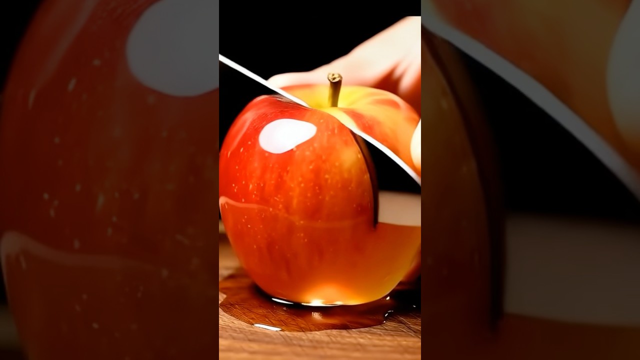 Crystal Clear Glass Apple Cut Perfectly by Sharp Knife – Stunning AI Visual!  🍏🔪