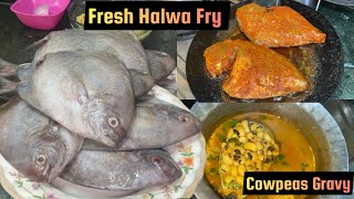 FRESH HALWA FISH FRY KE SATH CHAWLI KA SAALAN RECIPE VLOG @Asmadhondne