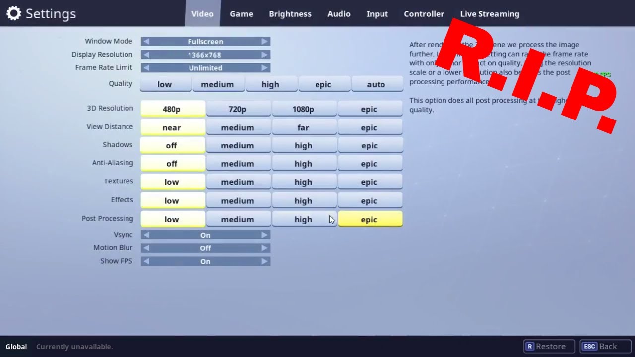 fortnite win on a potato while calling gf - fortnite post processing on or off