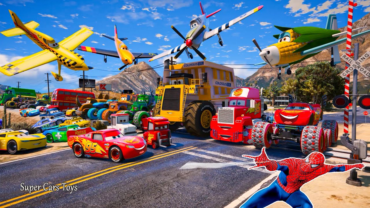 Disney Pixar Cars Lightning McQueen Monster Truck Mack Hauler Colossus XXL Miss Fritter Mater Dinoco