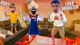 ROD is the LAVA MONSTER! Ice Scream In REAL LIFE (the floor is lava) FUNhouse Family