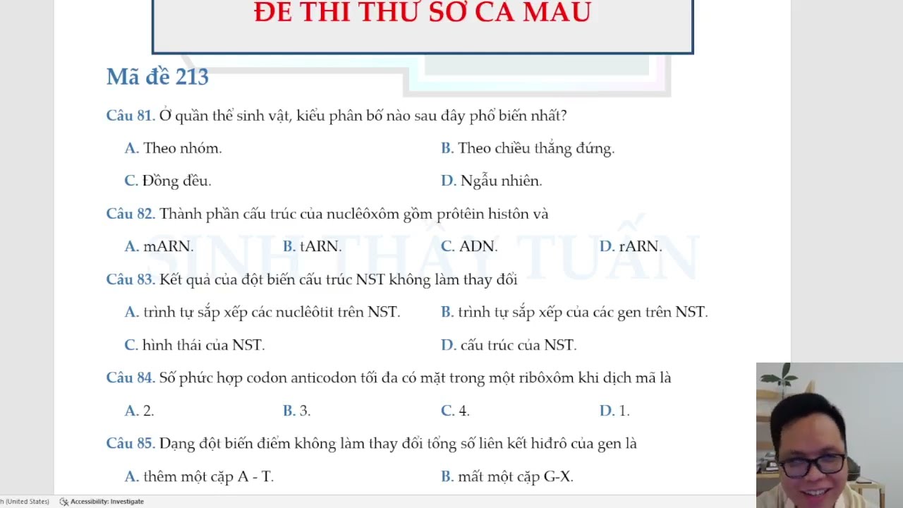 GIẢI ĐỀ THI THỬ MÔN SINH HỌC - SỞ CÀ MAU - 2024