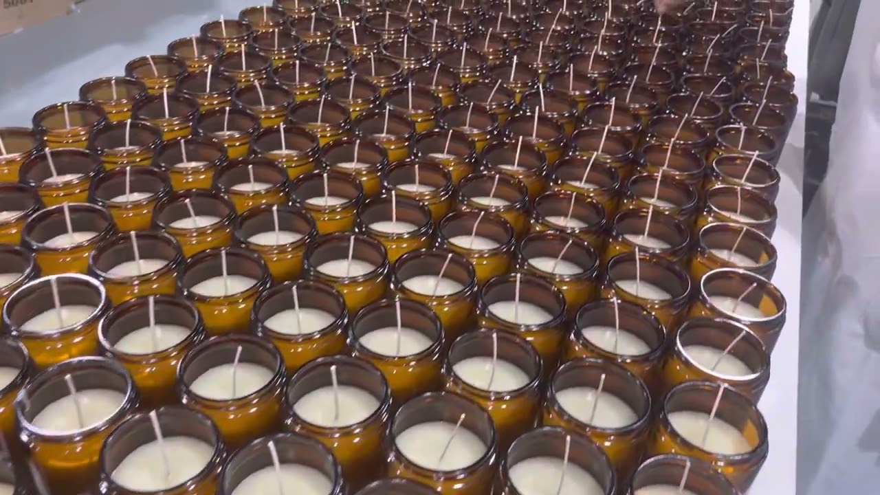 Amber glass jar soy wax scented candle