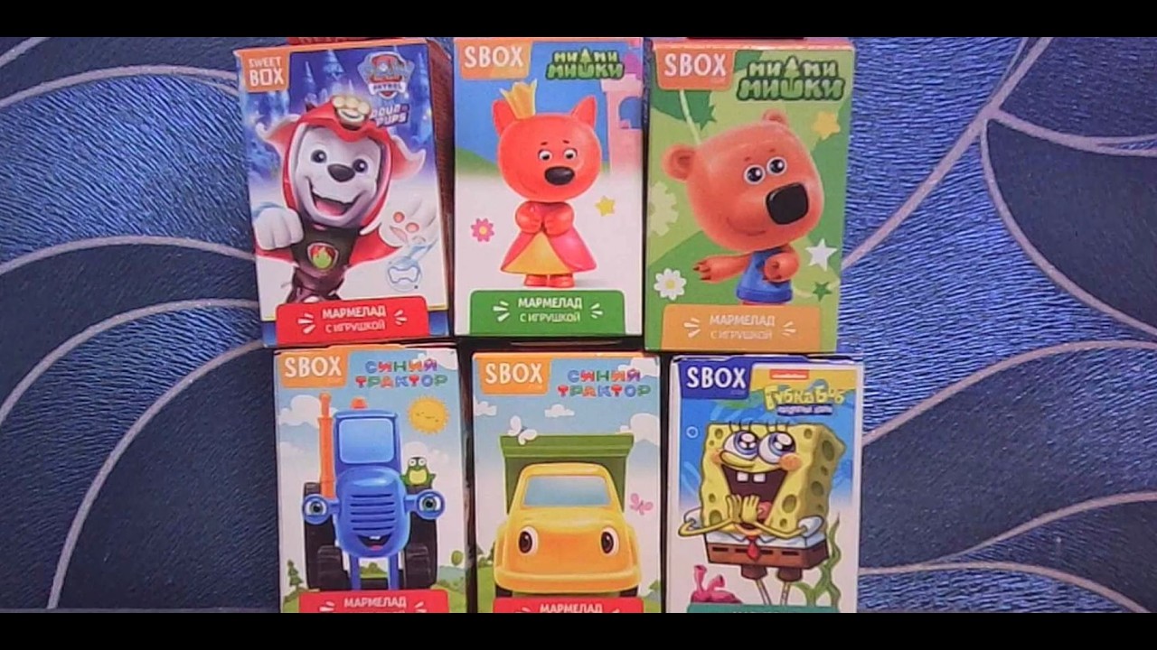 Тудей Тася. Распаковка боксы: щенячий патруль, ми-ми мишки, спанч боб, синий трактор