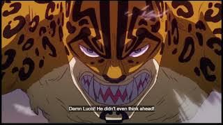 Luffy uses Gomu Gomu no Mole Pistol against Lucci