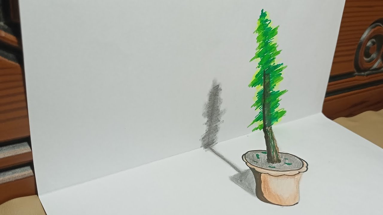 Draw 3D tree with color pencil #3Dmy draw #draw #drawing - YouTube