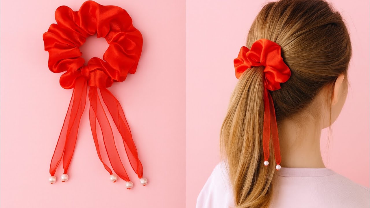 کش موی مرواریدی با پارچه ی ساتن وزیبا