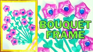 Flower Bouquet On Frame Made In Fish Wire || Wall Frame Craft/fish wire craft/wall decoration ideas screenshot 5
