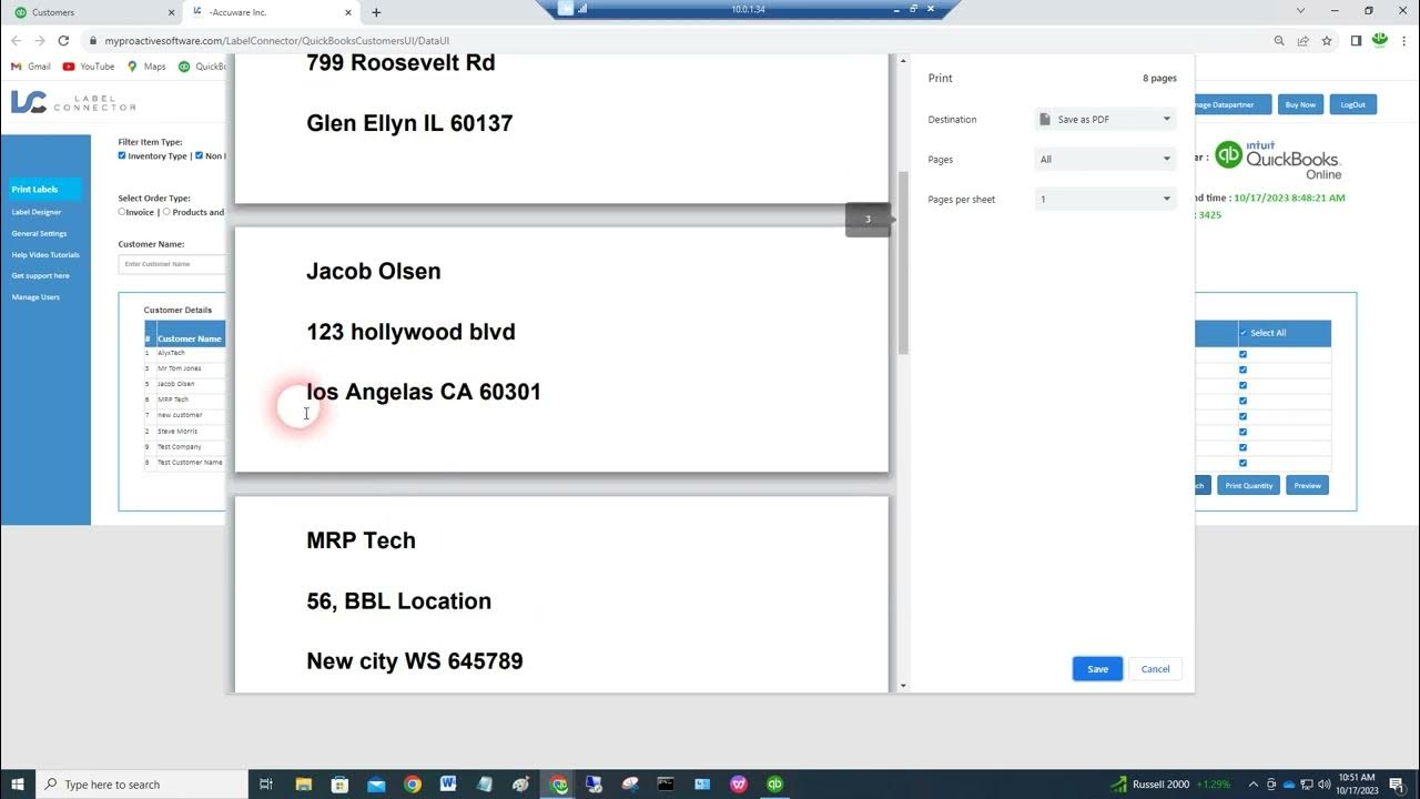 QuickBooks Online Customer Address Labels YouTube