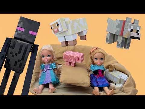 Minecraft characters ! Elsa & Anna toddlers - fun adventure