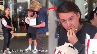 Man Eats Hot Dog In Front Of ANGRY Vegan Woman