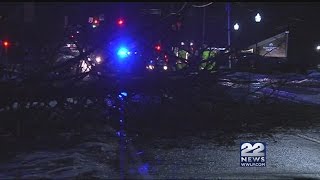 Strong winds knocked down a big tree in Amherst