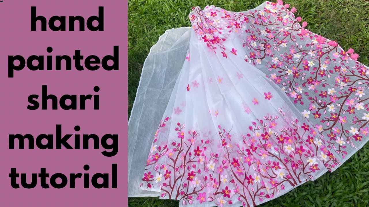 শাড়িতে চেরি ফুল আর্ট, হ্যান্ডপেইন্ট এর সহজ নিয়ম 🥰 #tulibichitra #viralvideo #art #diy #handpainting