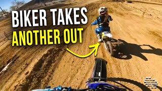 Biker Decides to Cut Through Half the Track Without Signaling and Takes Another Out