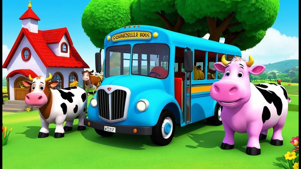 Three Little Cows Ride the Bus 🚌🐄🐄🐄 | 3D Animated Nursery Rhyme for Kids