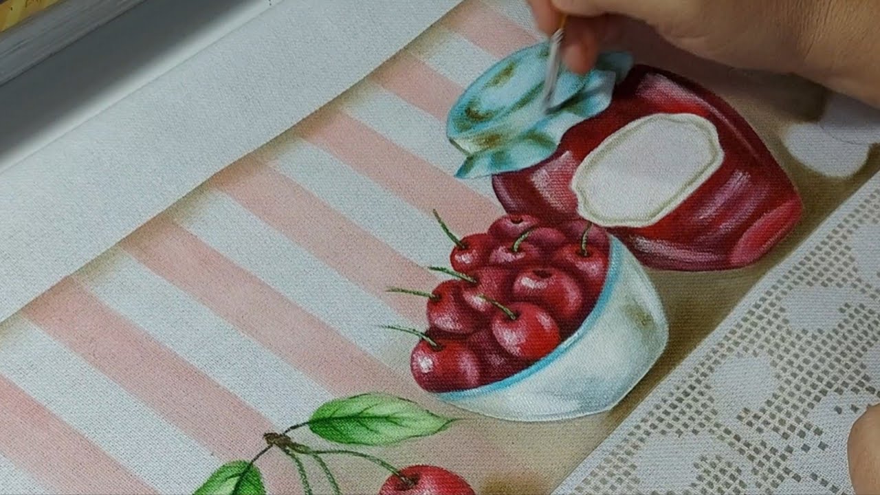Pintura em Tecido. Como Pintar Cerejas e Pote de Geléia. Luciana Dalponte
