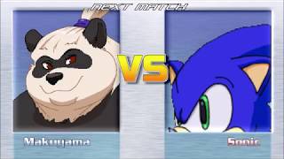 Makuyama vs Sonic
Requested Match, I dont know why Sonic has a idle helper of himself. But it showed up once I got an AI patch for him.
Download:
(My characters)
http://www.mediafire.com/file/52yz22yb21zfx3u/Kazes_characters.zip/file Makuyama vs Sonic