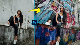 How to place any poster graffiti easily using vanishing point in photoshop 2024