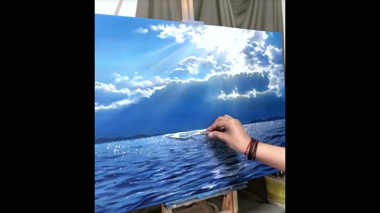 Simple Acrylic Paint Painting For Beginner How To Draw Blue Sea Ocean Step By 
