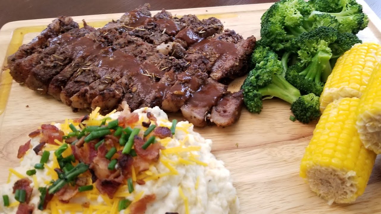 DIY PORTERHOUSE STEAK Loaded Mashed Potatoes Corn & Steamed