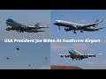 US President Joe Biden Arrives & Departs London Heathrow | Air Force 1 B747, SAM 36 757, Marine 1