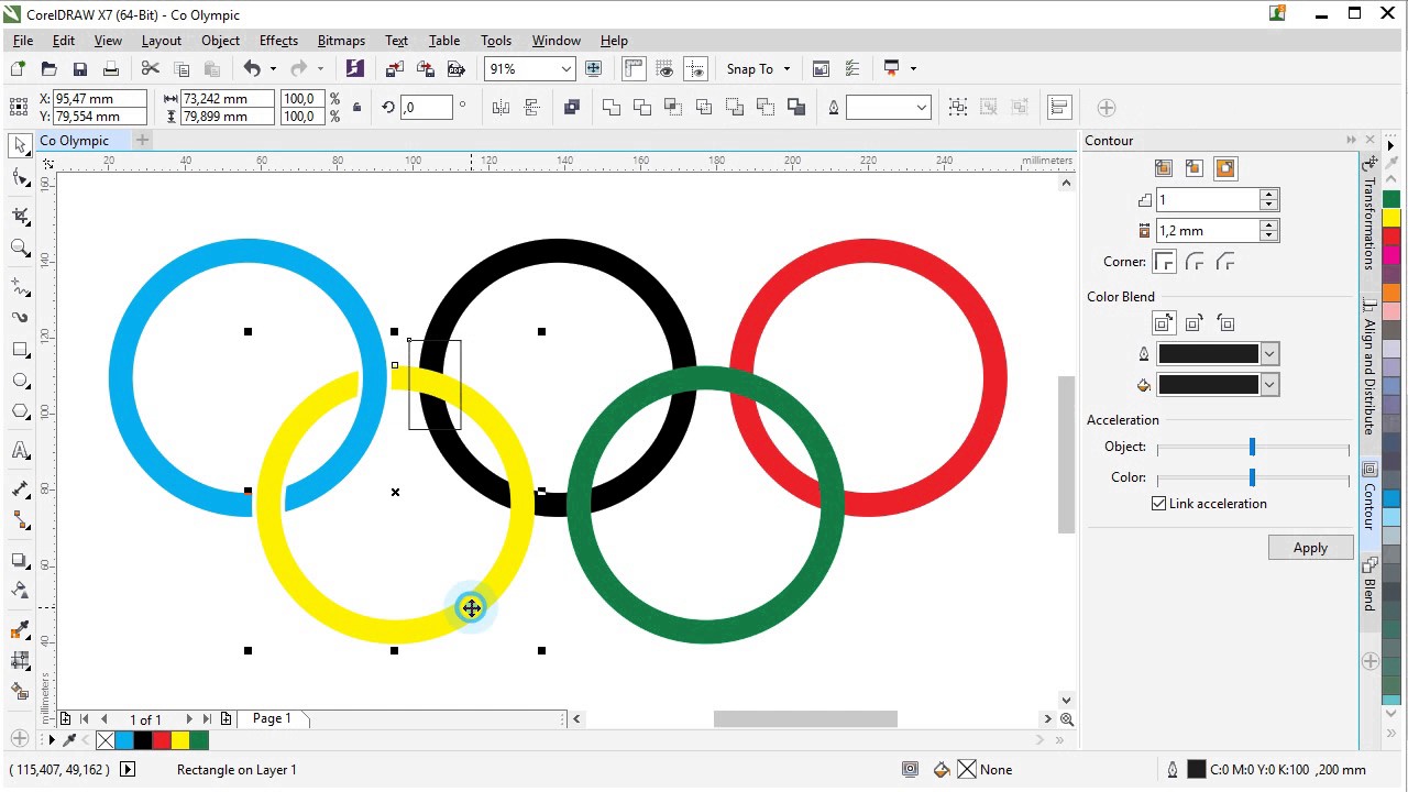 Bài 3. Vẽ cờ Olympic bằng phần mềm Corel Draw X7 - youtube