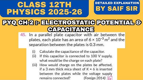 In a parallel plate capacitor with air between the plates, each plate has an area of  and the...