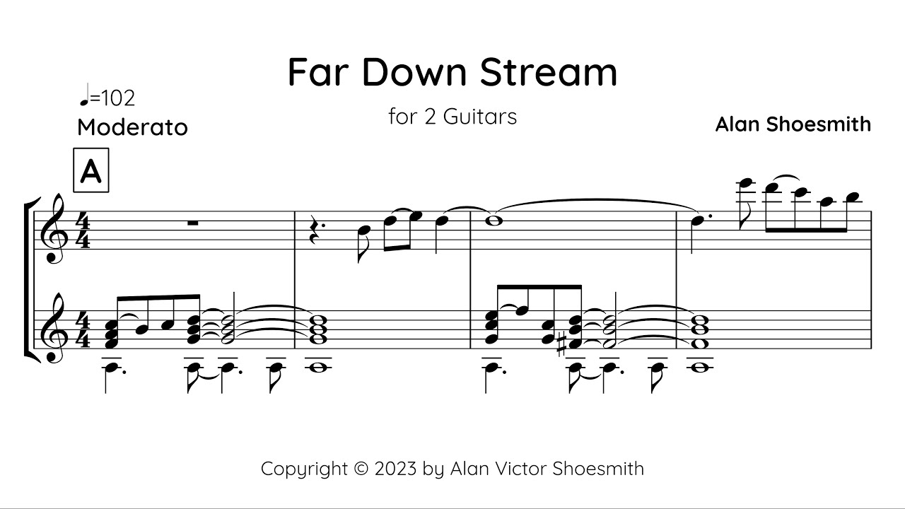 YouTube에서 Far Down Stream - classical guitar duet by Alan Shoesmith. Follow along with the sheet music score ! 보기 YouTube에서 Far Down Stream - classical guitar duet by Alan Shoesmith. Follow along with the sheet music score ! 보기