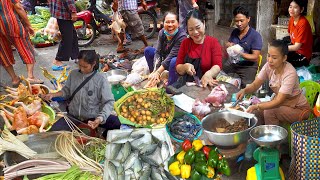 Cambodian Mixed Market Food In Phnom Penh - Chicken, fish, Pineapple, Prawn, &amp; More