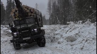 За лесом на Урале лесовозе. Застрял на площадке.