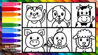 Drawing and Coloring Farm Animals 🐶🐱🐮🐑🐔🐷🌈 Drawings for Kids