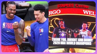 Ex Lakers Danny Green and Dwight Howard just received their championship rings and tribute video