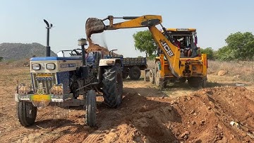 Jcb 3dx Loading mud in Swaraj Tractor || jcb and tractor video Part-08 || SRIKANTH PS