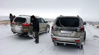 Сравнение Pajero Sport 1 vs Pajero Sport 2 на оффроаде в снежной каше. Бензин или дизель.