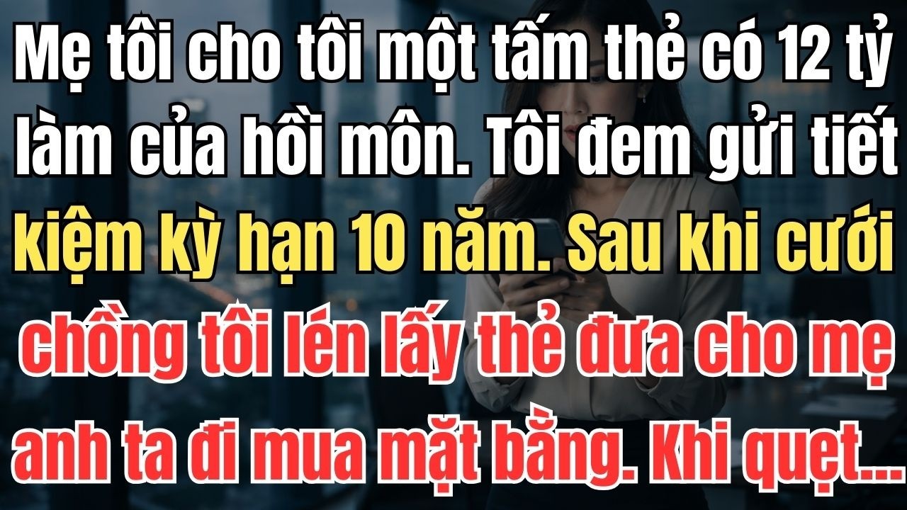 Mẹ tôi cho tôi một tấm thẻ có 12 tỷ làm của hồi môn. Tôi đem gửi tiết kiệm kỳ hạn 10 năm. Sau khi