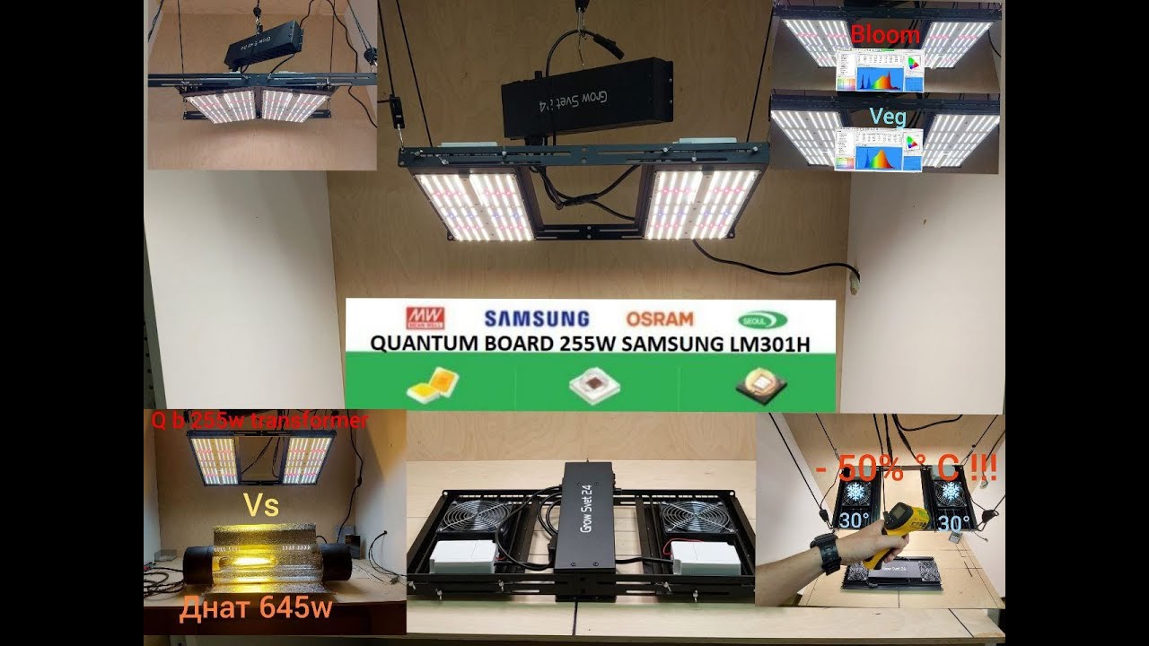 TOP QUANTUM BOARD 255W TF v4 Полный обзор Светодиоды Спектр Размещение горшков Температура Габариты