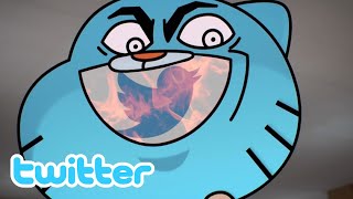 Twitter portrayed by Gumball (SJW) -Social Justice Warrior.