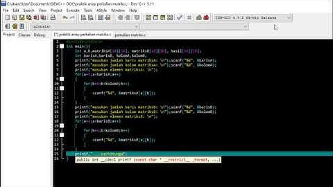 Program menggunakan bahasa C untuk melakukan operasi perkalian matrik