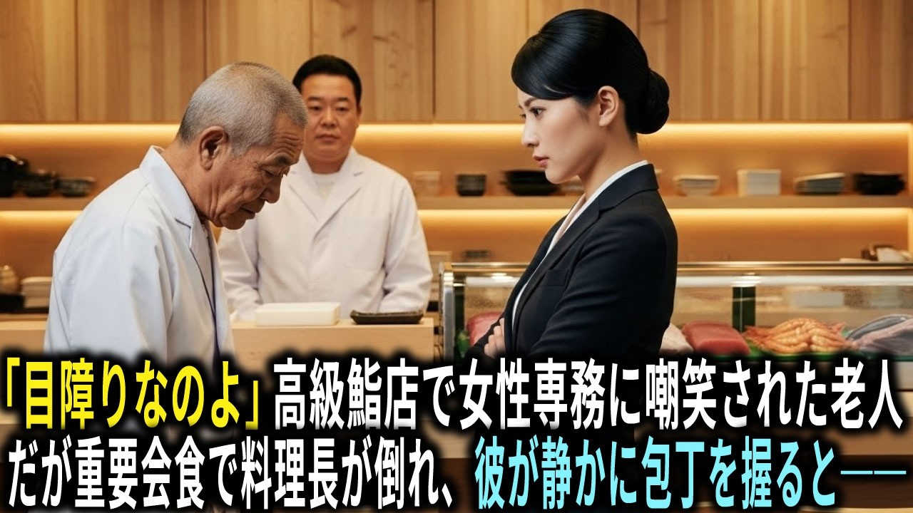 「目障りなのよ」高級鮨店で女性専務に嘲笑された皿洗いのおじいさん。だが重要会食で料理長が倒れ、彼が静かに包丁を握ると──。